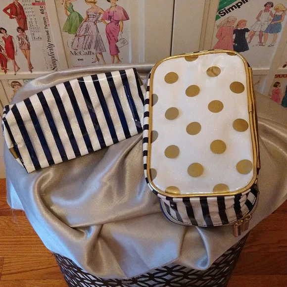 Cosmetic bag set gold striped, dotted and navy - Picture 6 of 8